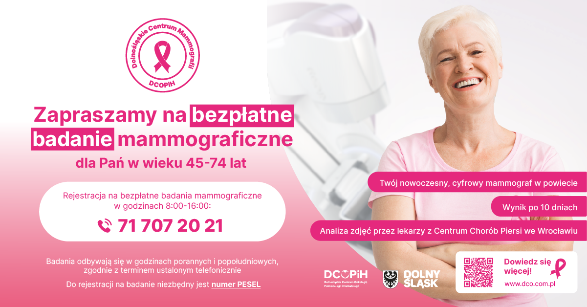 Plakat zapraszający do wzięcia udziału w badaniu mammograficznym